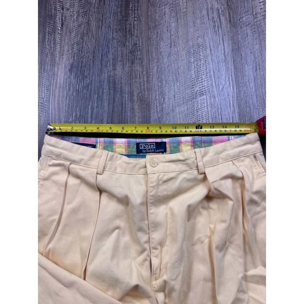 Polo Ralph Lauren Classic Golf Pant Mens 34x30 Yellow Pleated Cotton Chino Vtg